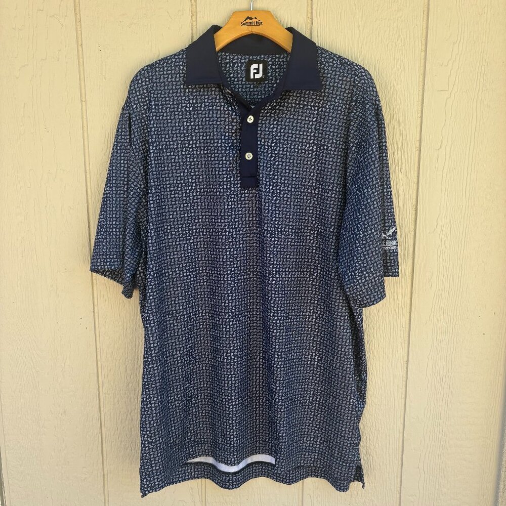 Footjoy Golf Lisle Polo Shirt Men's Large Blue Paisley Stretch Comfort Summer